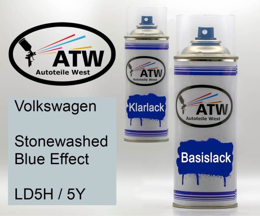 Volkswagen, Stonewashed Blue Effect, LD5H / 5Y: 400ml Sprühdose + 400ml Klarlack - Set, von ATW Autoteile West.